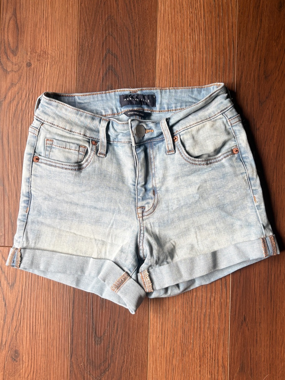 Aeropostale Light Blue High Rise Midi Denim Shorts